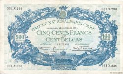 500 Francs - 100 Belgas BELGIUM  1934 P.103a VF
