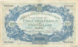 500 Francs - 100 Belgas BELGIQUE  1934 P.103a TB