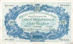 500 Francs - 100 Belgas BELGIEN  1934 P.103a SS
