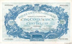 500 Francs - 100 Belgas BELGIEN  1934 P.103a fVZ