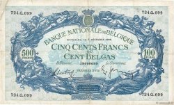 500 Francs - 100 Belgas BELGIEN  1938 P.109 fSS