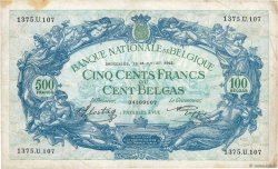500 Francs - 100 Belgas BELGIO  1943 P.109