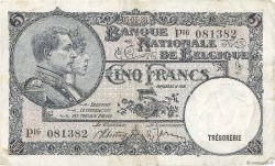 5 Francs BELGIUM  1938 P.108a F+