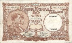20 Francs BELGIUM  1931 P.098b VF
