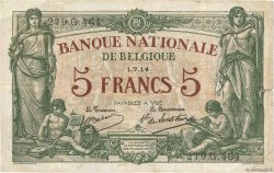5 Francs BELGIUM  1914 P.075a F+