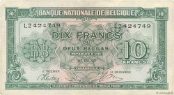 10 Francs - 2 Belgas BELGIUM  1943 P.122 VF