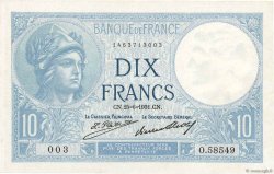 10 Francs MINERVE FRANCE  1931 F.06.15 AU-