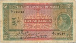 5 Shillings MALTE  1939 P.12 TB