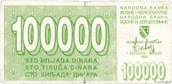 100000 Dinara BOSNIA E ERZEGOVINA  1993 P.031a MB