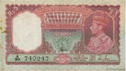 5 Rupees BURMA (VOIR MYANMAR)  1938 P.04 XF-