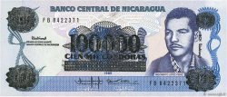 100000 Cordobas sur 100 Cordobas Fauté NICARAGUA  1989 P.159 FDC