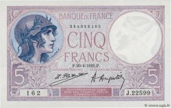 5 Francs FEMME CASQUÉE FRANCE  1925 F.03.09 pr.SPL