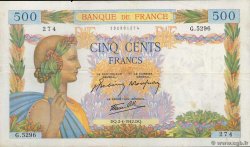 500 Francs LA PAIX FRANCE  1942 F.32.33 VF