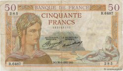 50 Francs CÉRÈS FRANKREICH  1937 F.17.40 fS