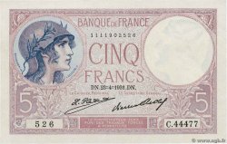 5 Francs FEMME CASQUÉE FRANCIA  1931 F.03.15 AU+