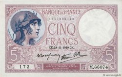 5 Francs FEMME CASQUÉE modifié FRANCE  1940 F.04.15
