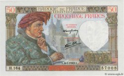 50 Francs JACQUES CŒUR FRANCIA  1942 F.19.18 SC+