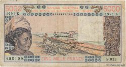 5000 Francs STATI AMERICANI AFRICANI  1991 P.708Kn q.MB