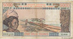 5000 Francs STATI AMERICANI AFRICANI  1989 P.308Ce q.MB