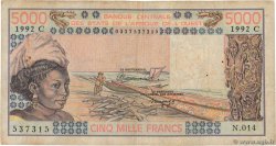 5000 Francs WEST AFRICAN STATES  1992 P.308Cq VG
