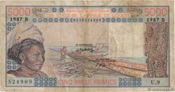 5000 Francs WEST AFRICAN STATES  1987 P.208Bk F-