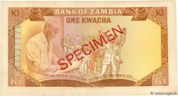 1 Kwacha Spécimen ZAMBIE  1973 P.16s TB