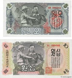 5 et 10 Won Lot NORTH KOREA  1947 P.10b et P.10Ab UNC