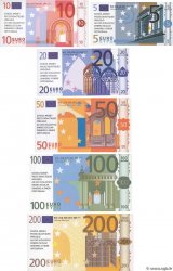 Llot de 6 Billets Spécimens Fantaisie EUROS Spécimen FRANCE régionalisme et divers  2001 