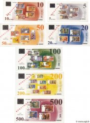 Lot de 7 Billets Spécimens Fantaisie EUROS Spécimen FRANCE regionalism and various  1998 