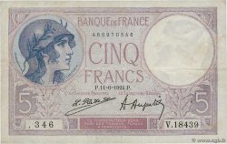 5 Francs FEMME CASQUÉE FRANKREICH  1924 F.03.08