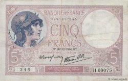 5 Francs FEMME CASQUÉE modifié FRANCIA  1940 F.04.18 BC+