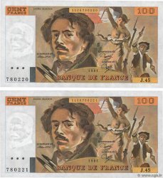 100 Francs DELACROIX modifié Consécutifs FRANCE  1981 F.69.05