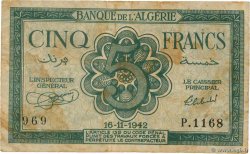 5 Francs ALGERIA  1942 P.091 MB