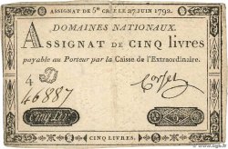 5 Livres FRANCE  1792 Ass.30a TB