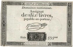 10 Livres filigrane républicain FRANKREICH  1792 Ass.36b