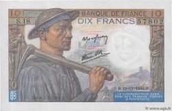 10 Francs MINEUR FRANCE  1942 F.08.05 AU+