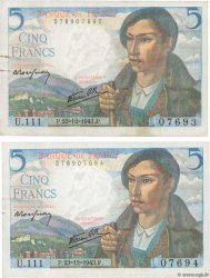5 Francs BERGER Consécutifs FRANKREICH  1943 F.05.05