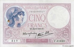 5 Francs FEMME CASQUÉE modifié FRANCE  1939 F.04.07 pr.SUP