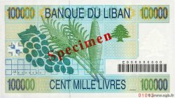 100000 Livres Spécimen LEBANON  1999 P.078s UNC