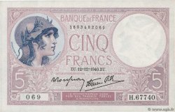 5 Francs FEMME CASQUÉE modifié FRANCE  1940 F.04.17 XF