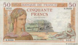50 Francs CÉRÈS modifié FRANCE  1938 F.18.18 F