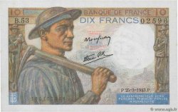 10 Francs MINEUR FRANCE  1943 F.08.08 AU+