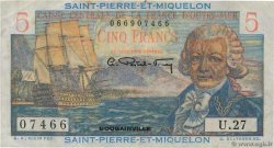 5 Francs Bougainville SAN PEDRO Y MIGUELóN  1946 P.22 BC