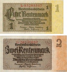 1 et 2 Rentenmark Lot GERMANY  1937 P.173b et P.174b XF