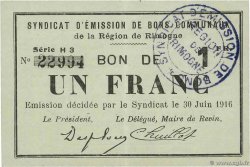 1 Franc FRANCE Regionalismus und verschiedenen Rimogne 1916 JP.08-197 VZ