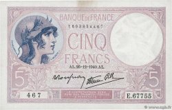 5 Francs FEMME CASQUÉE modifié FRANCE  1940 F.04.18