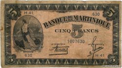 5 Francs MARTINIQUE  1942 P.16b pr.B