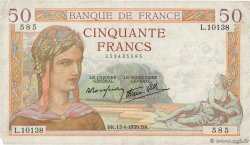 50 Francs CÉRÈS modifié FRANCE  1939 F.18.25 TB