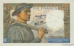 10 Francs MINEUR FRANCE  1942 F.08.06 TTB+