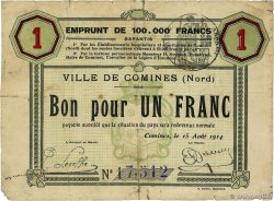 1 Franc  FRANCE regionalism and various Comines 1914 JP.59-0530